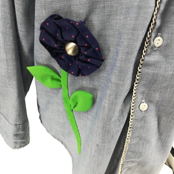 Vintage Applique Flower Chambray Button Front Shirt Size Mens Small Womens M/L - Picture 4 of 15